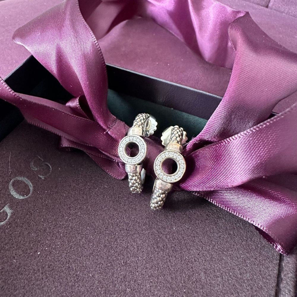 LAGOS Silver Circle Pavé Hoop Earrings